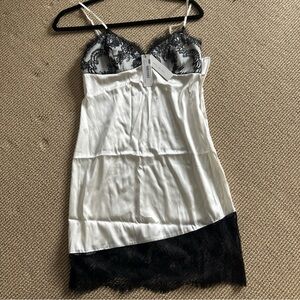 Fleur du Mal White Satin Dress with Black Lace